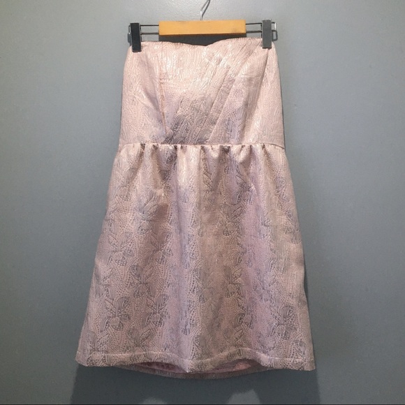 Blush Pink Metallic Print Strapless Dress | Tulle - Picture 2 of 8